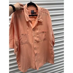 Quiksilver QS Mens XL Peach Coral Short Sleeve Button Down Camp Shirt Casual